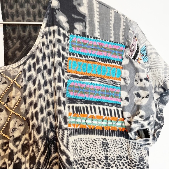 Love Sam Beaded Dress Kiera Boho Embellished Mini Tee Shirt Shift Dress Small - Picture 6 of 11